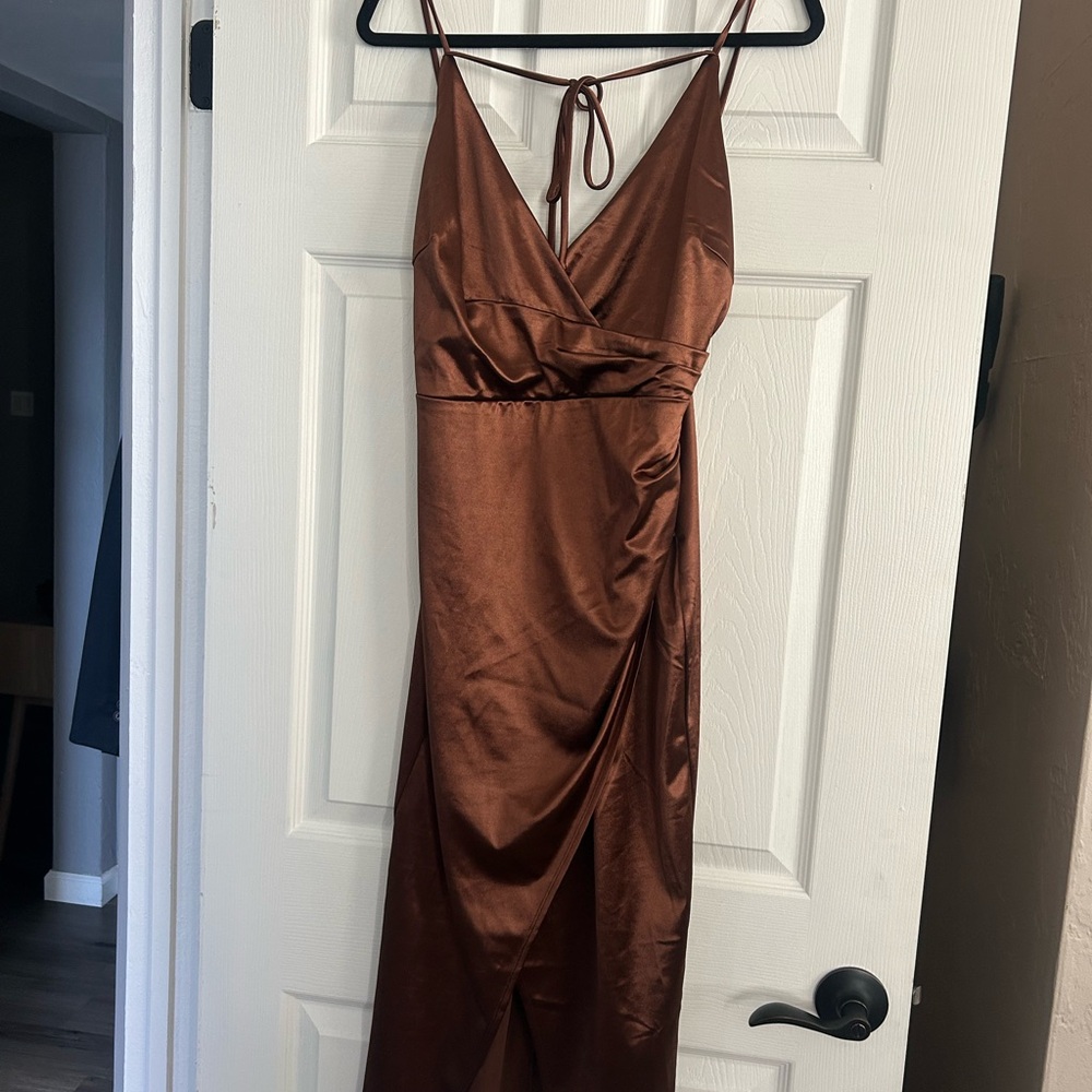 Windsor Satin Backless Dress in Rich Brown